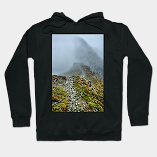 Misty mountains and hiking trail Hoodie